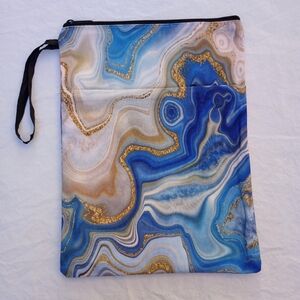Vibrant Blue and Gold Zippered Pouch Bag Purse Crafters School Casual Party